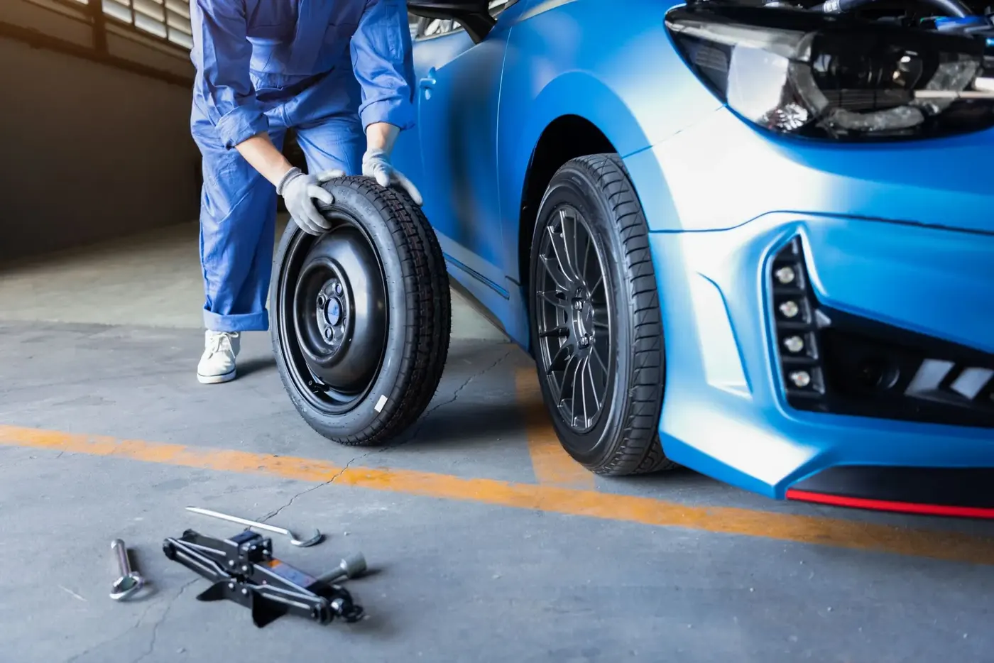 Wheel balancing machine being used during mobile tyre fitting in Leeds